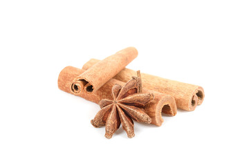 Star Anise and cinnamon isolated on white
