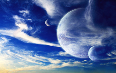 Sunset in alien planet