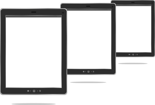 Tablet computer. Black frame tablet pc with screen. isolated