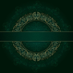 Floral gold frame with vintage patterns on green background
