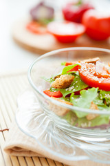 light salad with croutons and tomatoes