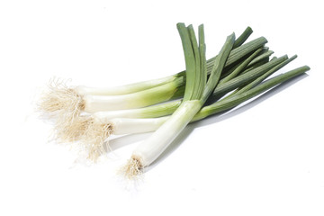 Fresh green spring onion isolated on white background