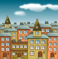 Illustration einer Altstadt - Comic Style