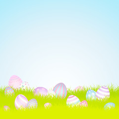 Easter Background Meadow 16 Easter Eggs Pastel