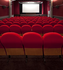 red cinema empty projection screen for insert a picture