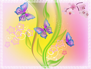 bright butteflies and simple flowers