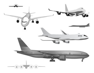 grey airplanes collection isolated on white