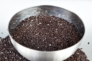 Chocolate scales in a bowl