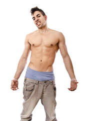 Fototapeta premium Arrogant fitness boy, in jeans.