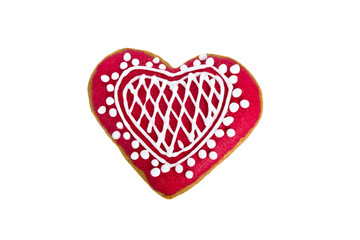 heart shaped Gingerbread cookie isolated on white