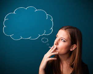 Obraz premium Beautiful lady smoking cigarette with idea cloud
