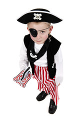 young boy in pirate costume, isolated on white