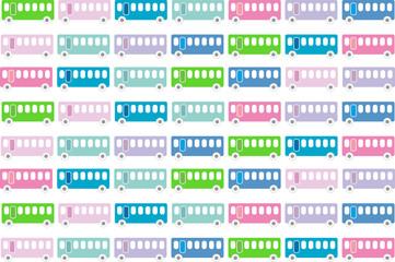 かわいいバスの連続模様　ピンク青緑