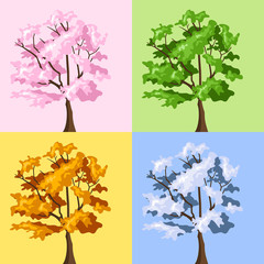 Four season trees. Vector illustration.