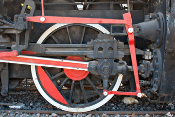 Wheel of a very old steam engine