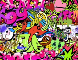 Poster de jardin Graffiti Fond d& 39 art mural graffiti. Pat de texture transparente de style hip-hop