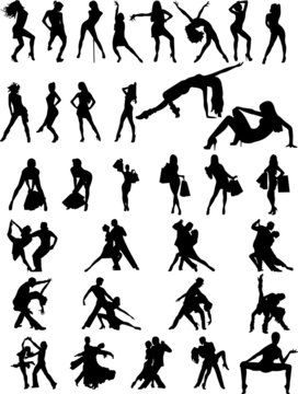 silhouettes of  dancing couple and girls