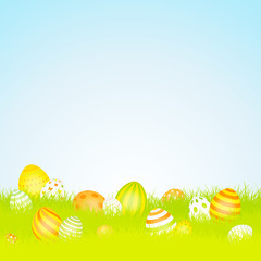 Easter Background Meadow Easter Eggs Yellow/Orange Sky