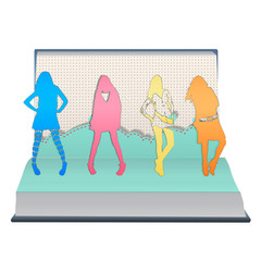 Silhouette girls printed on open book. 