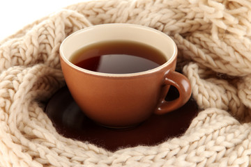 cup of tea with scarf close-up