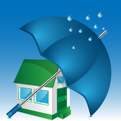 illustration of house and umbrella on a blue background
