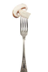 mushroom slice on silver fork