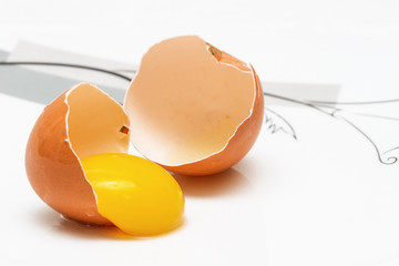 Uovo di gallina fresco con albume in uscita