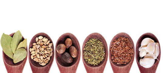 Spice collection on white background