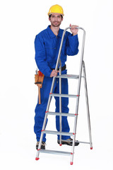 Worker with a stepladder
