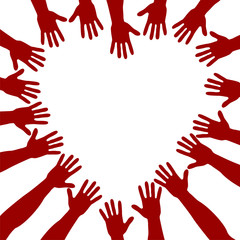 rote Hände formen eine Herz