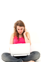 woman sitting comfortable with laptop on couch