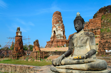Ancient Buddha statue of Wat Mahathat in Ayutthaya, Thailand.