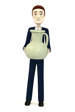 3d render of cartoon character with egyptian vase