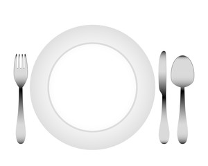cutlery and a white plate