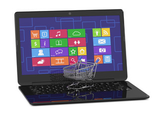 Laptop with shopping cart