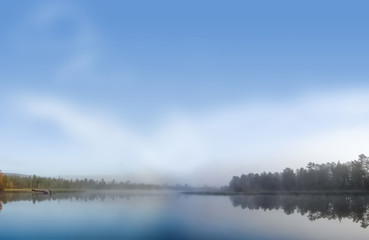 Morning soft fog on a lake