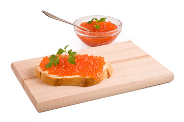 bread with red caviar