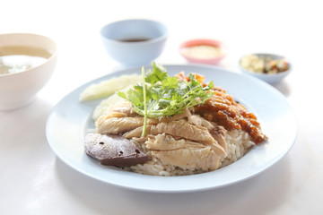 Thai food gourmet steamed chicken with rice , khao mun kai