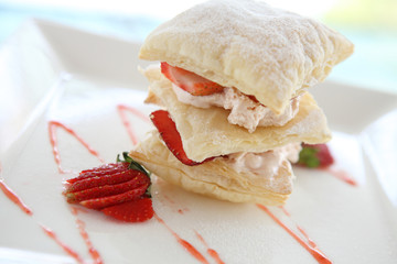 strawberries and custard millefeuille desert