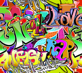 Graffiti wall. Urban art vector background. Seamless pattern