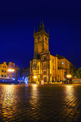 Old market square in Prague at night