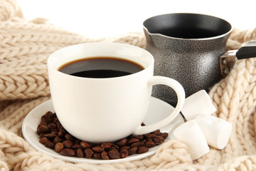 cup of coffee with scarf close-up