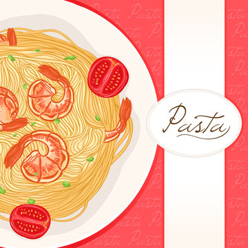 red background with pasta