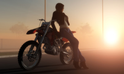 Ein Mädchen und ein Motorrad