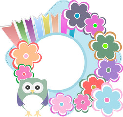 Seamless retro flowers owl kids illustration background pattern