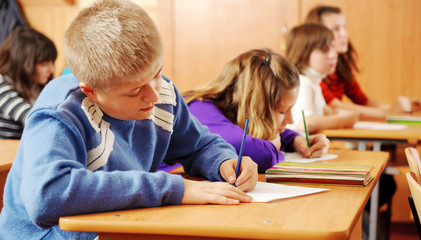 Schoolboy on lesson