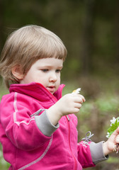 Little girl picking snowdrops