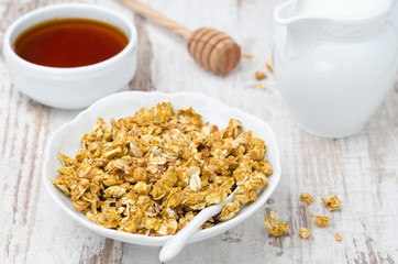 pumpkin granola with milk and honey horizontal