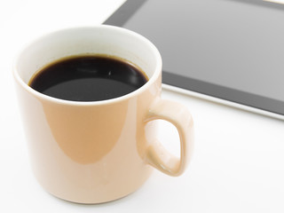 Morning coffee with tablet
