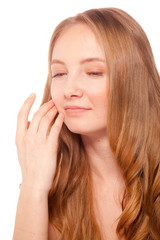 Close up portrait of beautiful young woman face. 